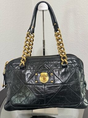 Marc Jacobs Black Patchwork Ines Quilted Leather Shoulder Bag with Gold Hardware